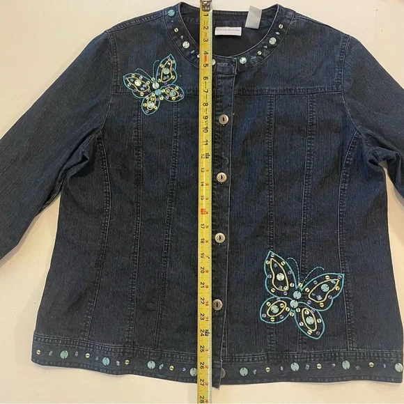 Alfred Dunner dark Denim Jacket with Butterfly Accents. Size 16. Pre-owned. - Picture 8 of 12